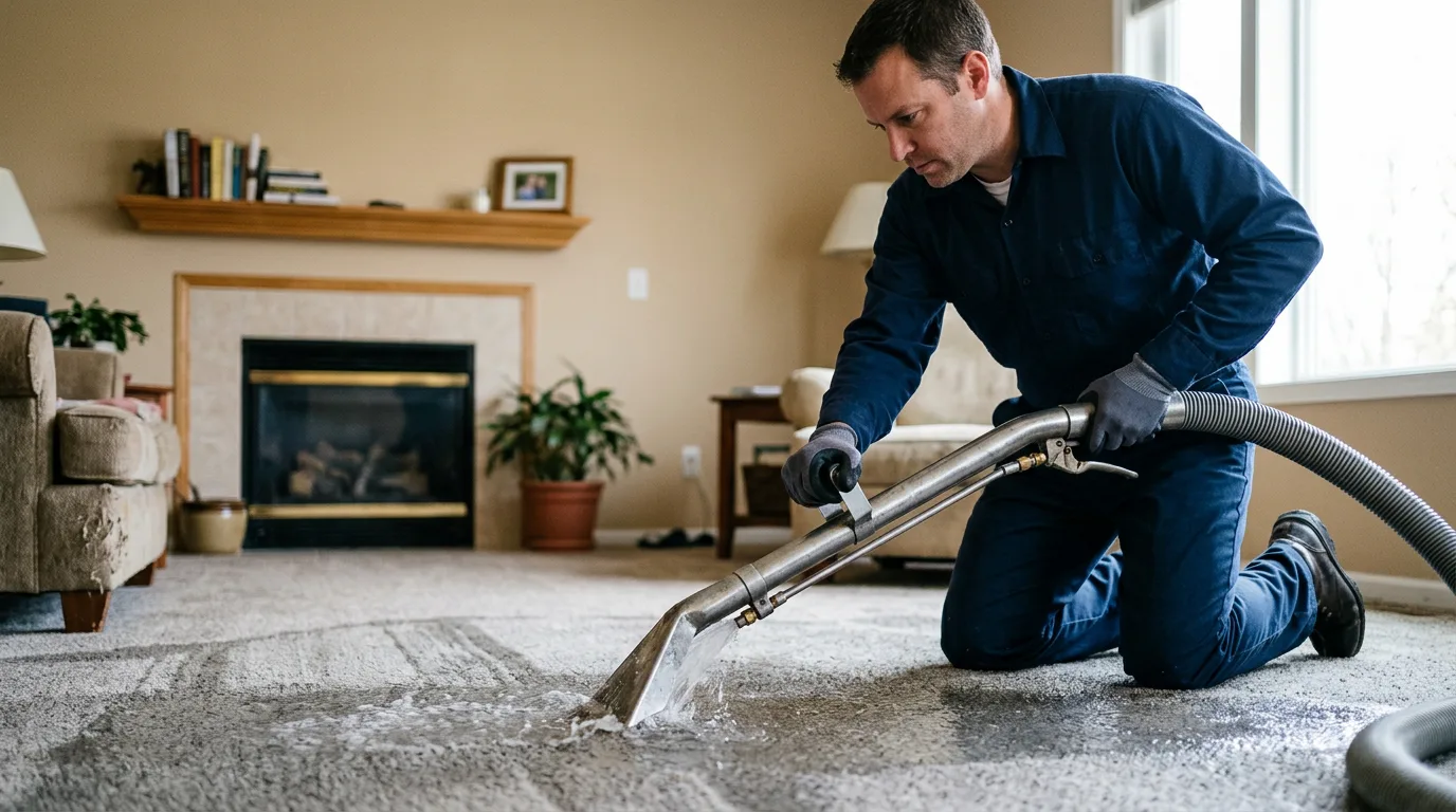 Water damage restoration technician working near Dunmore, WV